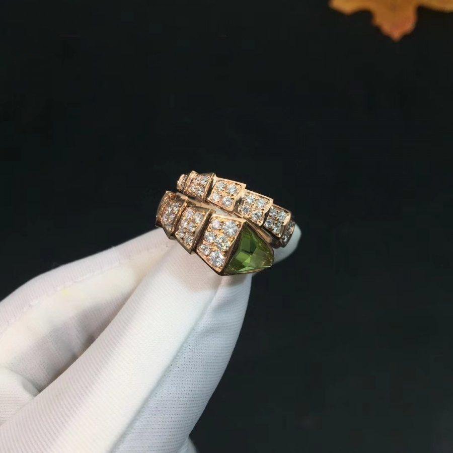 Bvlgari Serpenti Ring Pink Gold Cubic Zirconia Malachite