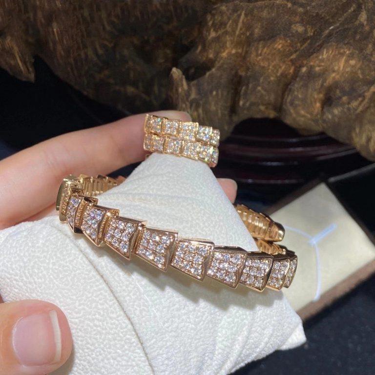 Bvlgari Serpenti Ring Pink Gold Cubic Zirconia Pink Double Row
