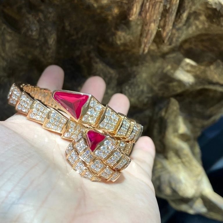 Bvlgari Serpenti Ring Pink Gold Cubic Zirconia Pink Double Row
