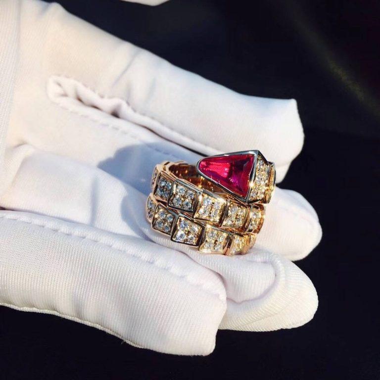 Bvlgari Serpenti Ring Pink Gold Cubic Zirconia Pink Double Row