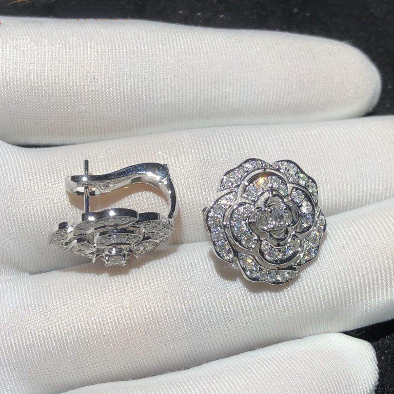 Chanel Bouton de Earrings Silver Diamond