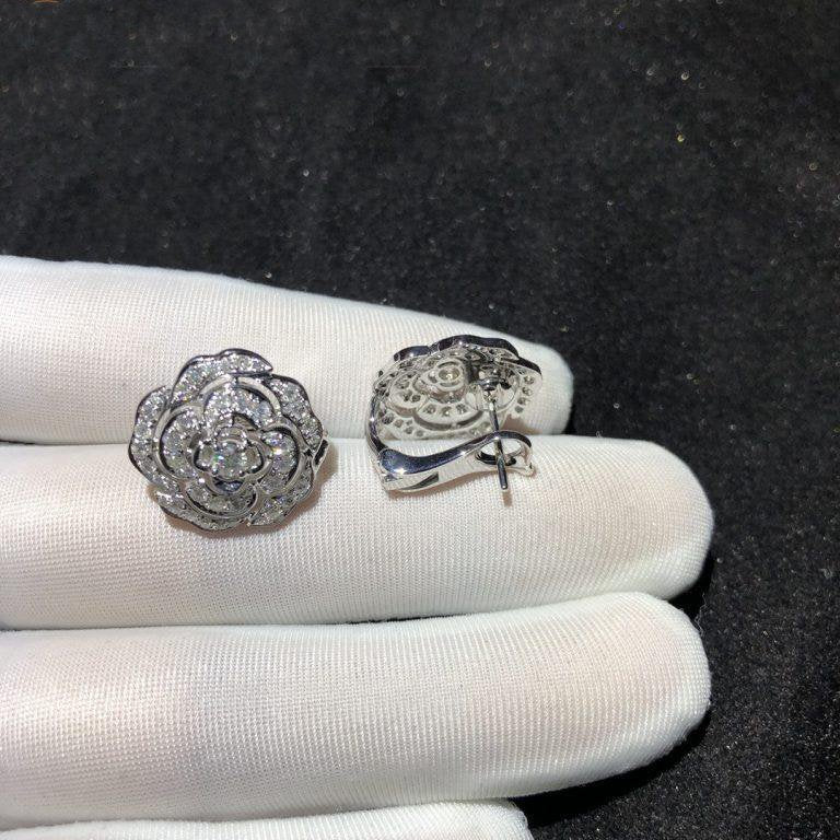 Chanel Bouton de Earrings Silver Diamond