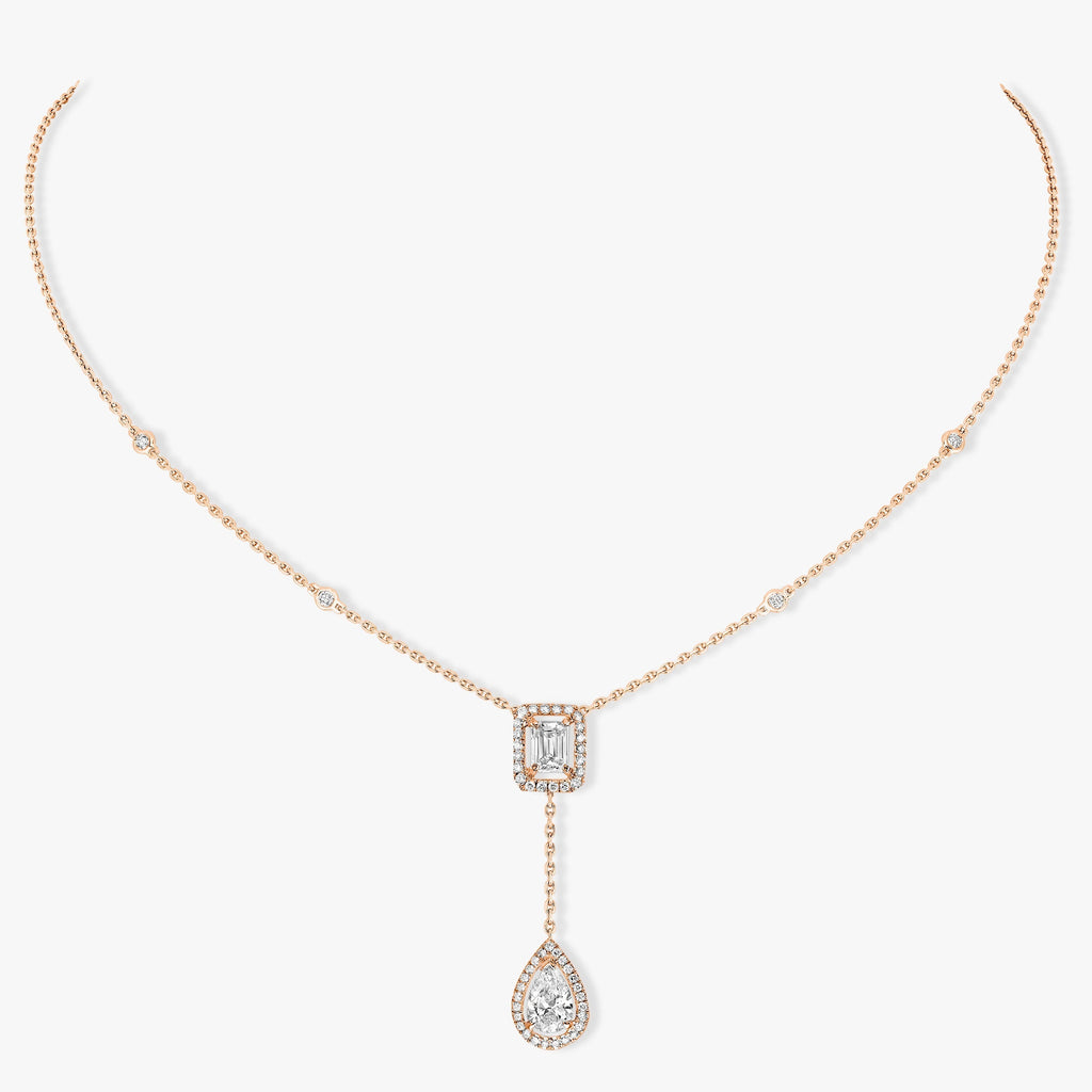 Messika My Twin Cubic Zirconia Pink Gold Tie Necklace