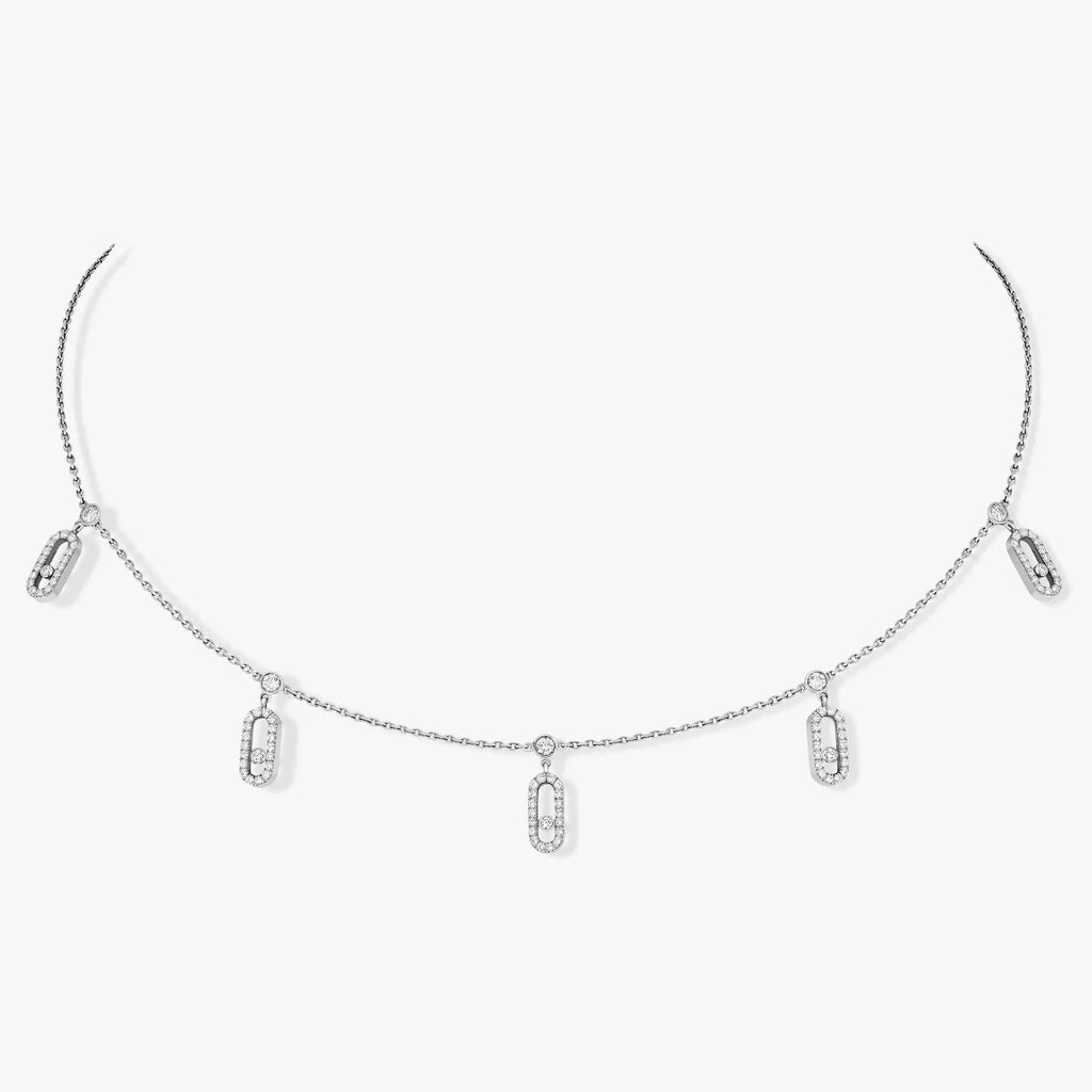 Messika Move Uno Paved Drop Pendant Choker Silver Necklace