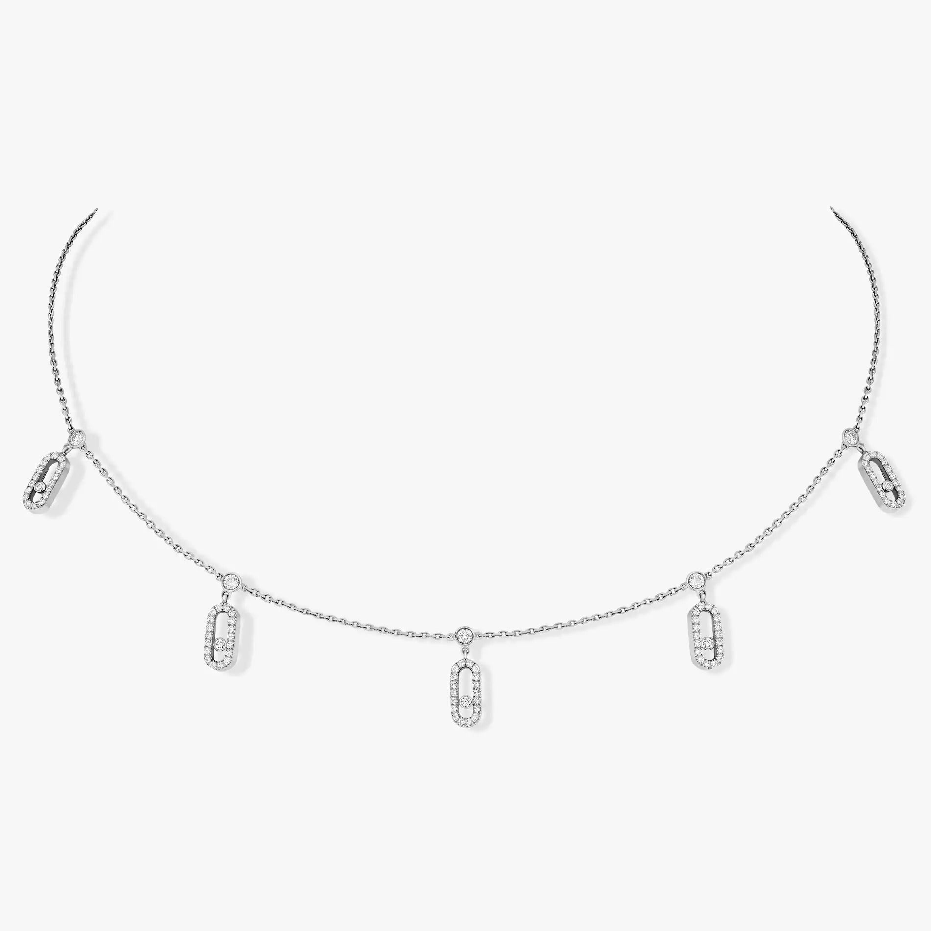 Messika Move Uno Paved Drop Pendant Choker Silver Necklace