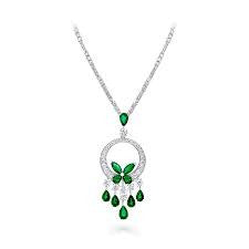 Graff Butterfly Chandelier Classic Green Silver Cubic Zirconia Necklace