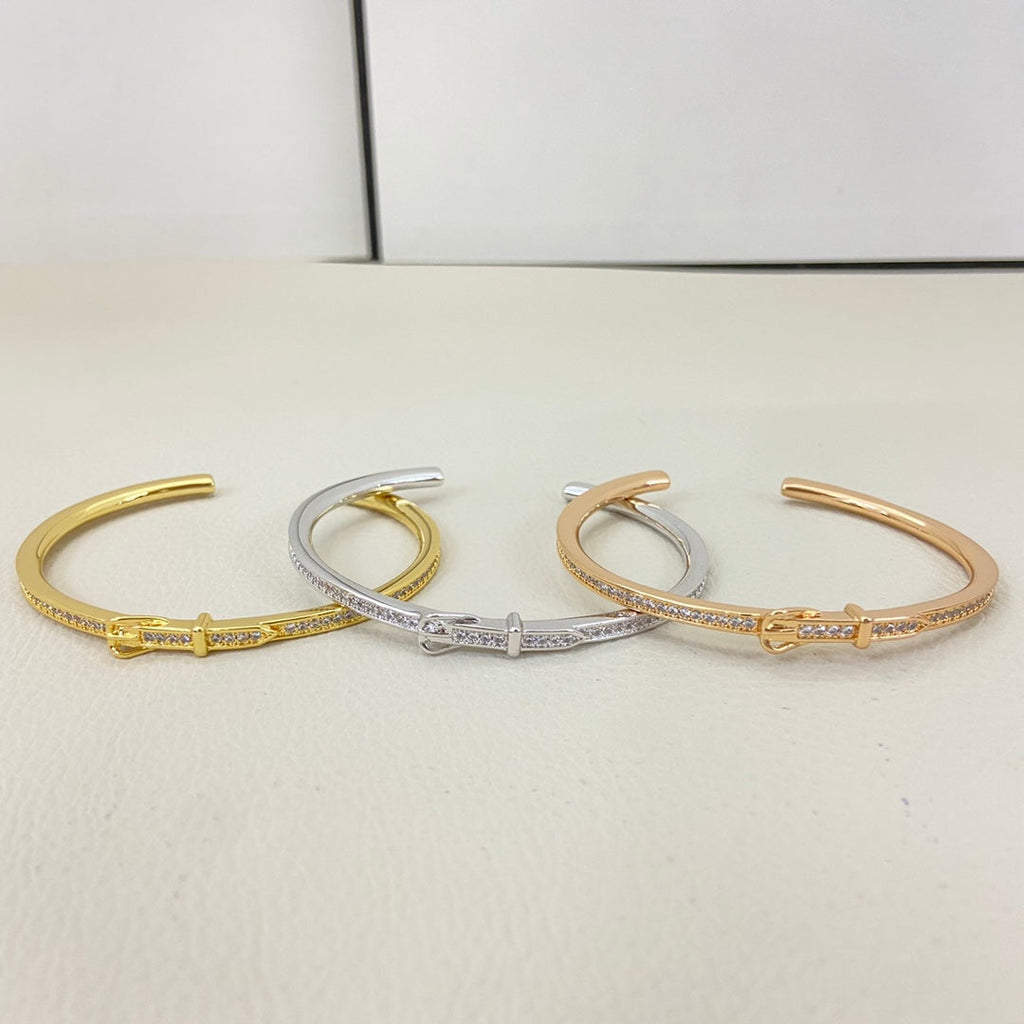 Hermes Full Diamond Buckle Belt Open Bracelet