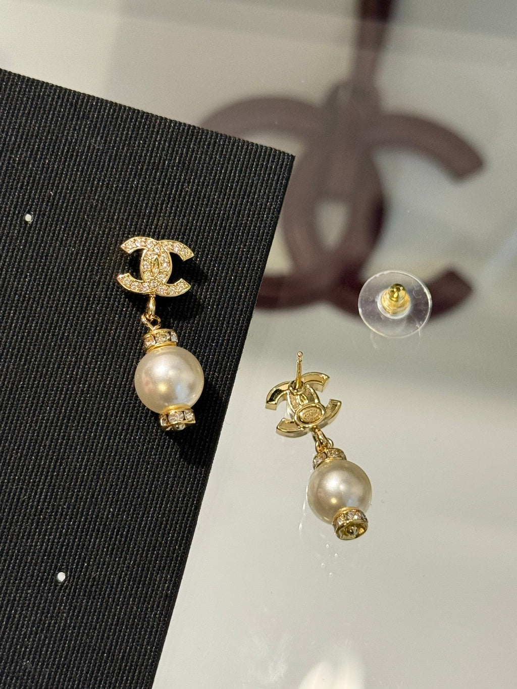Chanel 2026 Light Gold Full Diamond Double C White Pearl Earrings