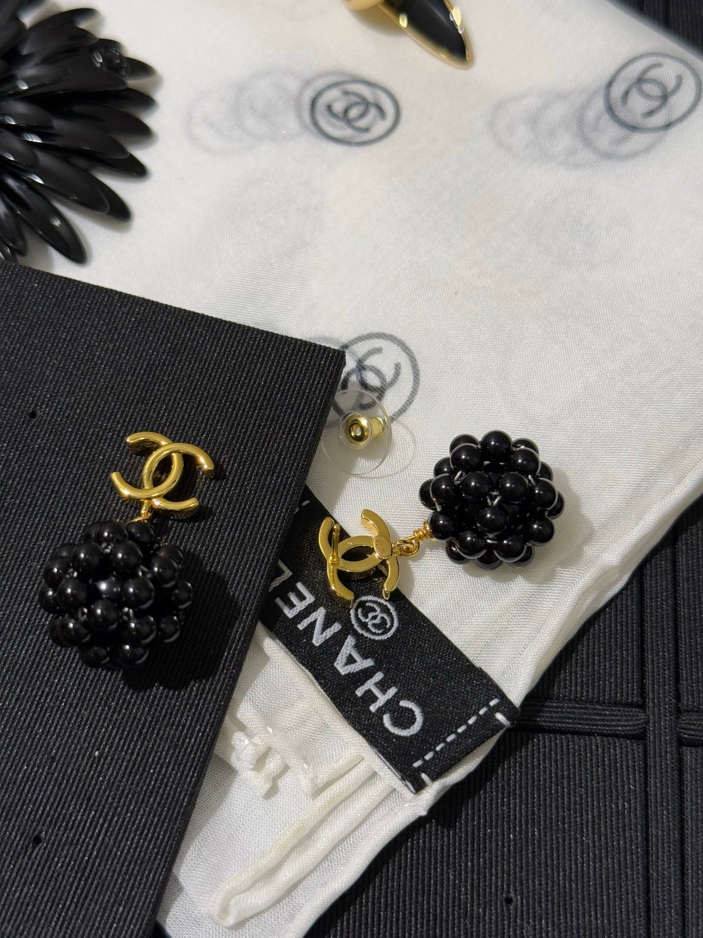 Chanel 2026 Gold Double C Small Black Ball Earrings