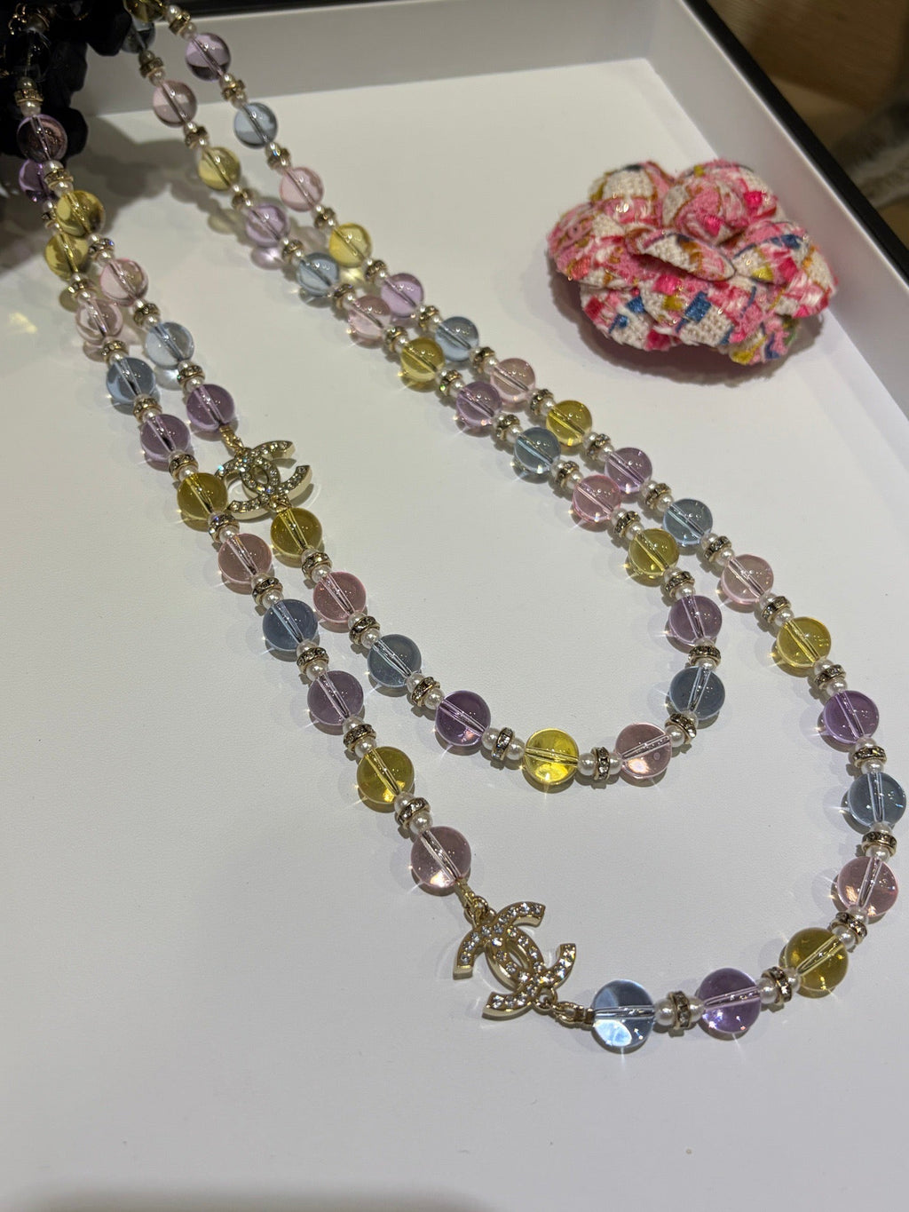 Chanel 2026 Colorful Crystal Full Rhinestone Double C Necklace