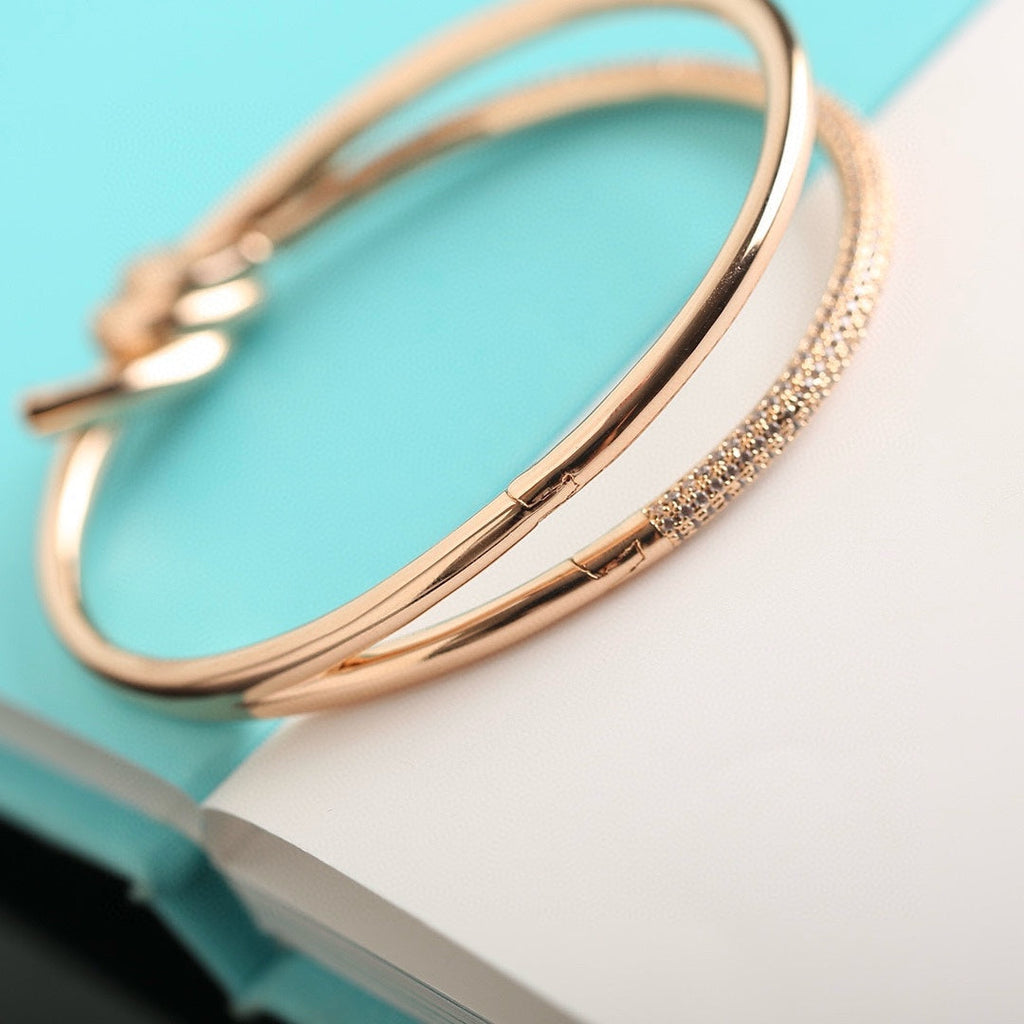Tiffany Knot Double Row Pink Gold Cubic Zirconia Bracelet