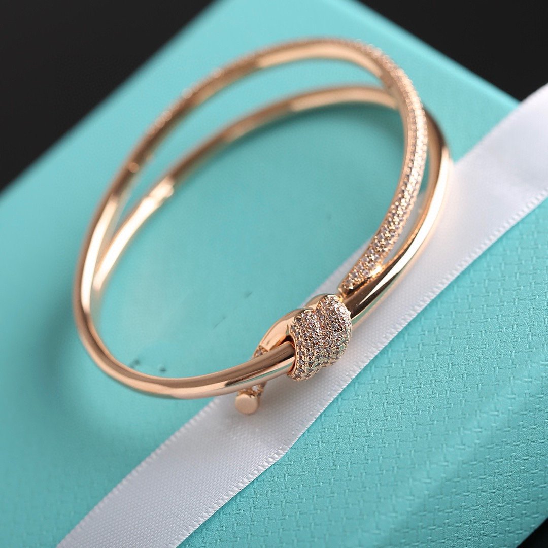 Tiffany Knot Double Row Pink Gold Cubic Zirconia Bracelet