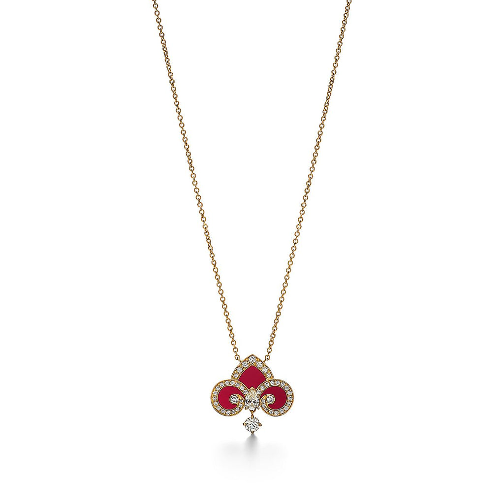 Tiffany Fleur de Lis Pink Gold Cubic Zirconia Necklace