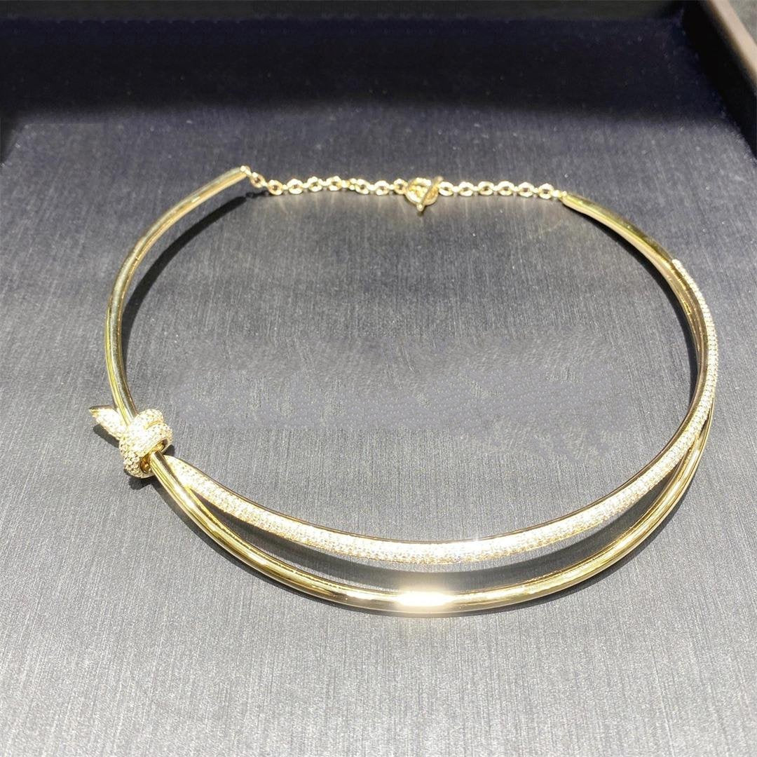 Tiffany Knot Double Row Necklace in Yellow Gold with Cubic Zirconia