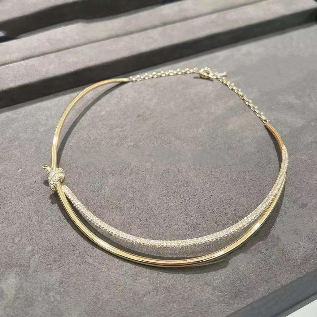 Tiffany Knot Double Row Necklace in Yellow Gold with Cubic Zirconia