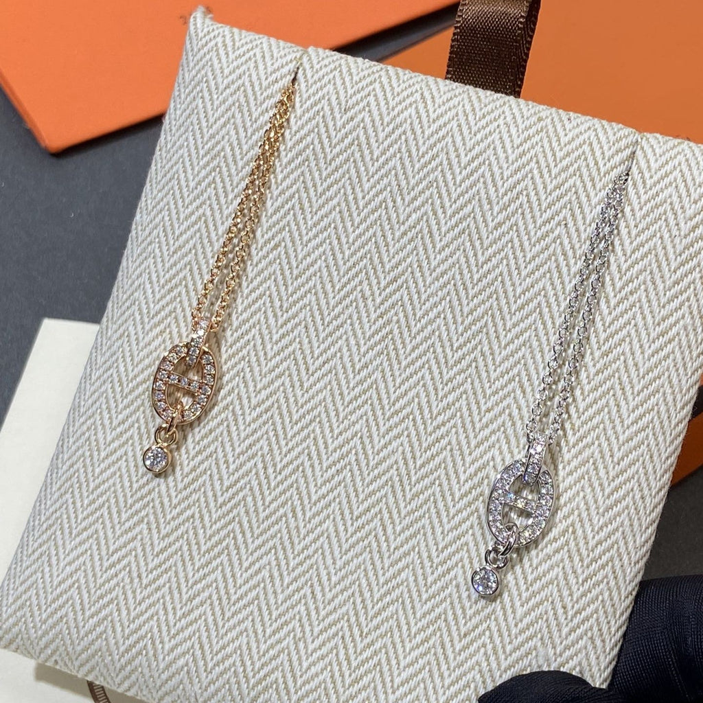 Hermes Chaine HM Diamond Pig Nose Necklace