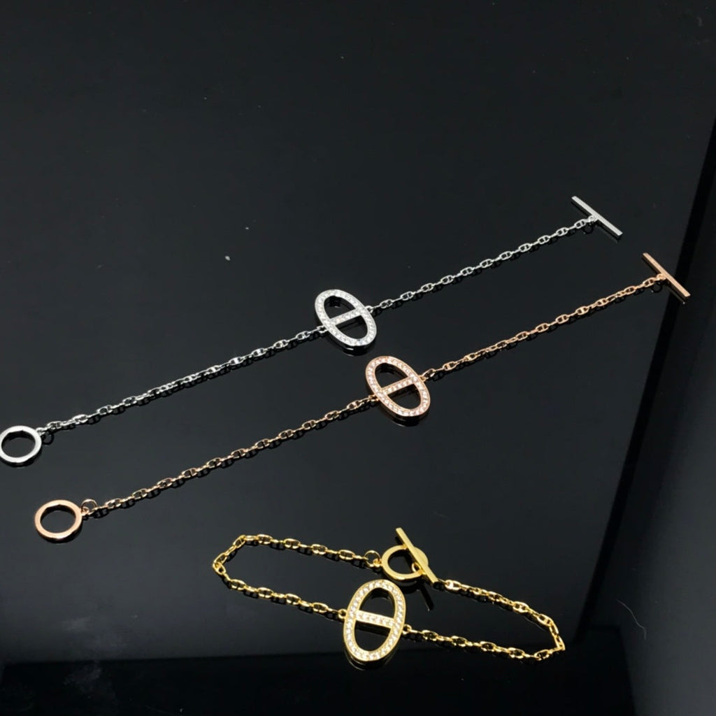 Hermes HM Small Pig Nose Diamond Bracelet