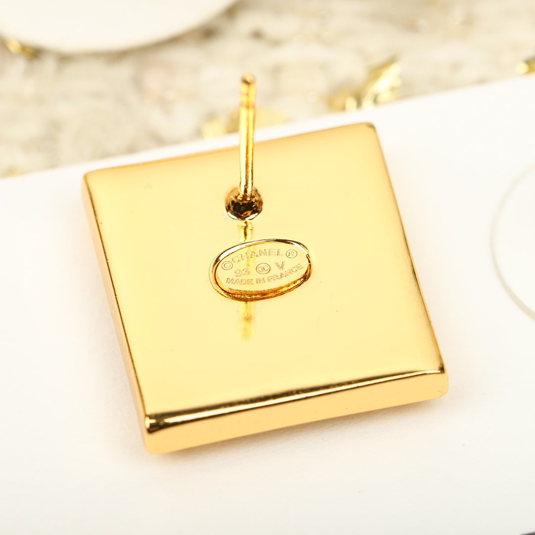 Chanel Square Gold Earrings