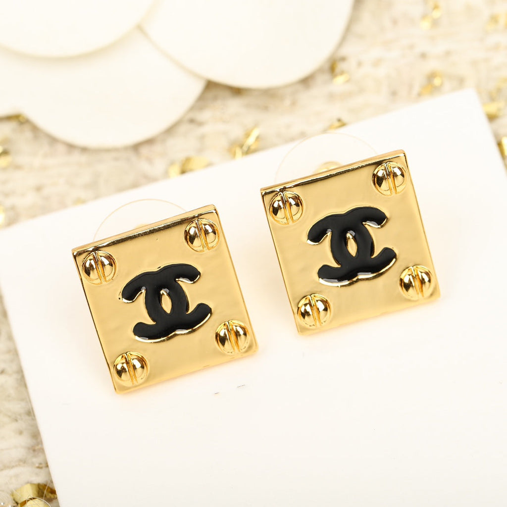 Chanel Square Gold Earrings