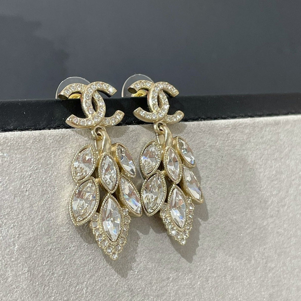 Chanel Small Fragrance Wheat Gold Diamond Earrings