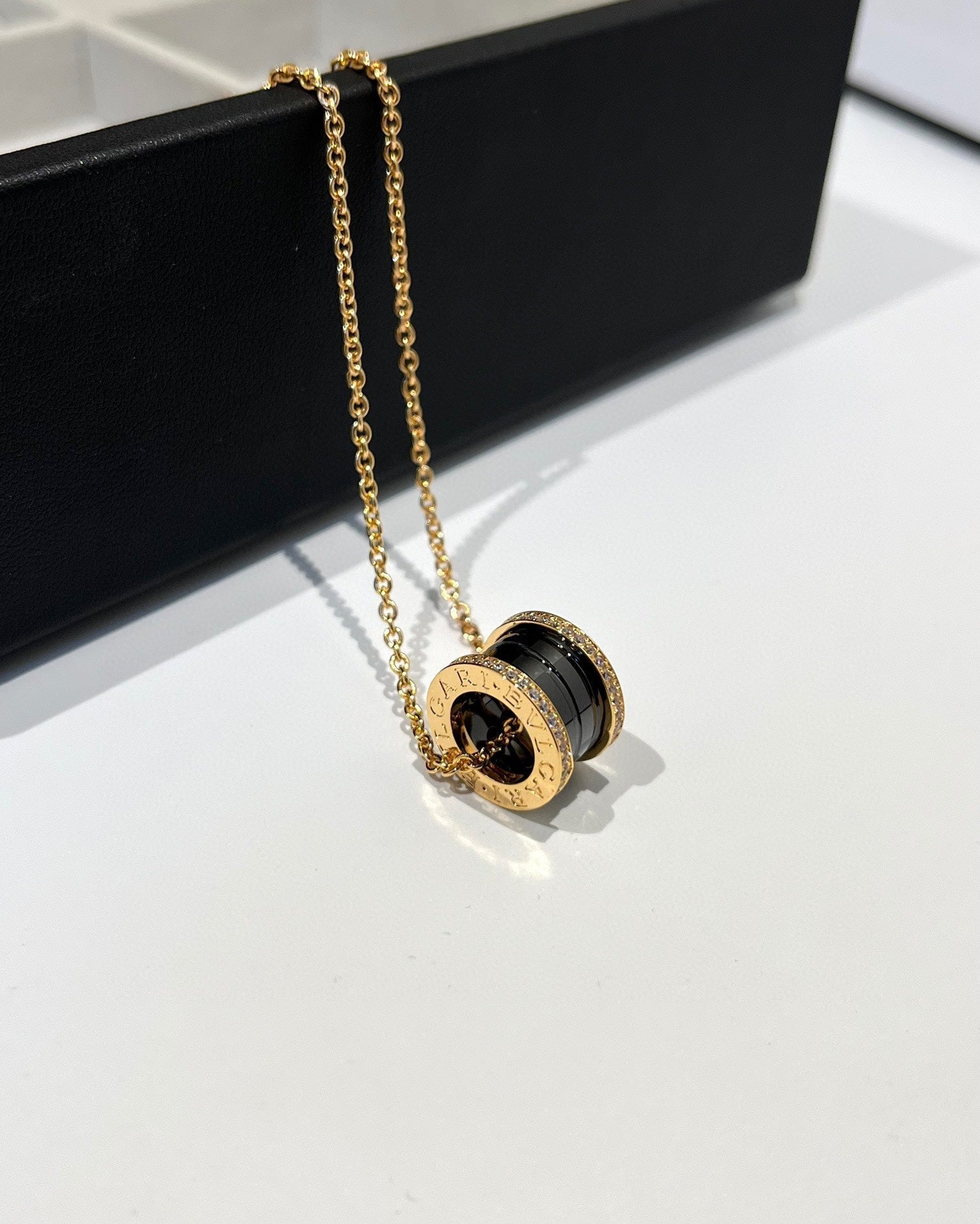 Bvlgari Zero 1 Black Ceramic Cubic Zirconia Pink Gold Necklace